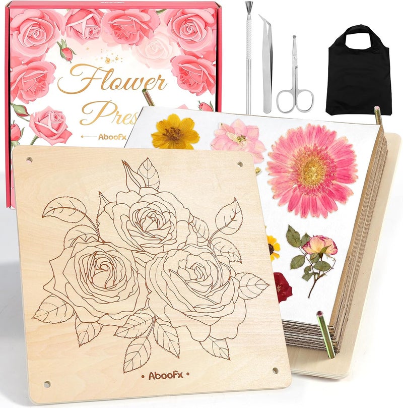 Aboofx Flower Press Kit, Craft Kits 11.2" x 11.2" 8 Layers Wooden Flower Pressing Kit for Crafts Pressed Flowers and Plant for DIY Art, Preservation for Bookmark Frame Wedding Drying - Image 1